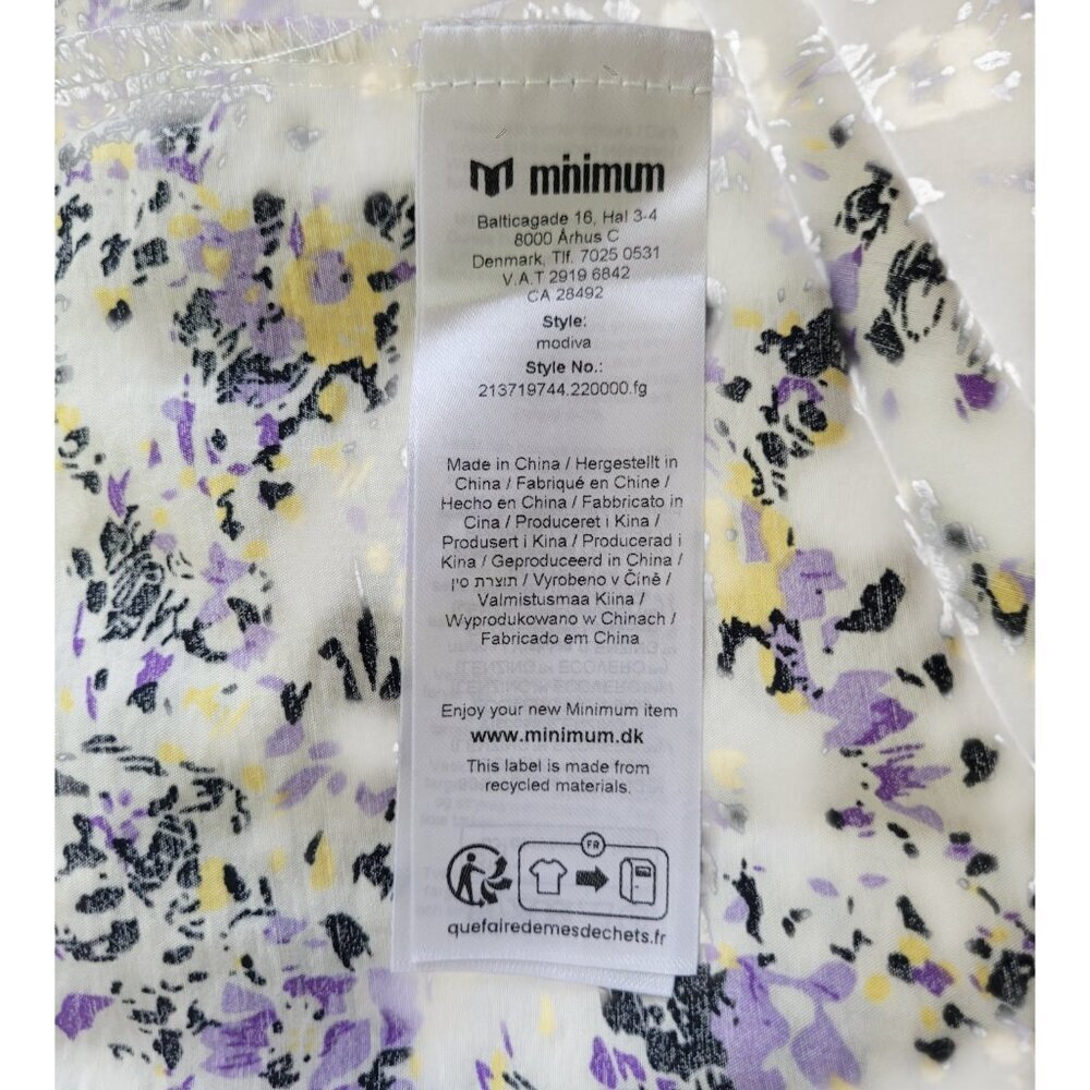 Minimum Floral Long Sleeve Mini Dress Cream Purple V Neck Relaxed Fit Viscose - Picture 11 of 12